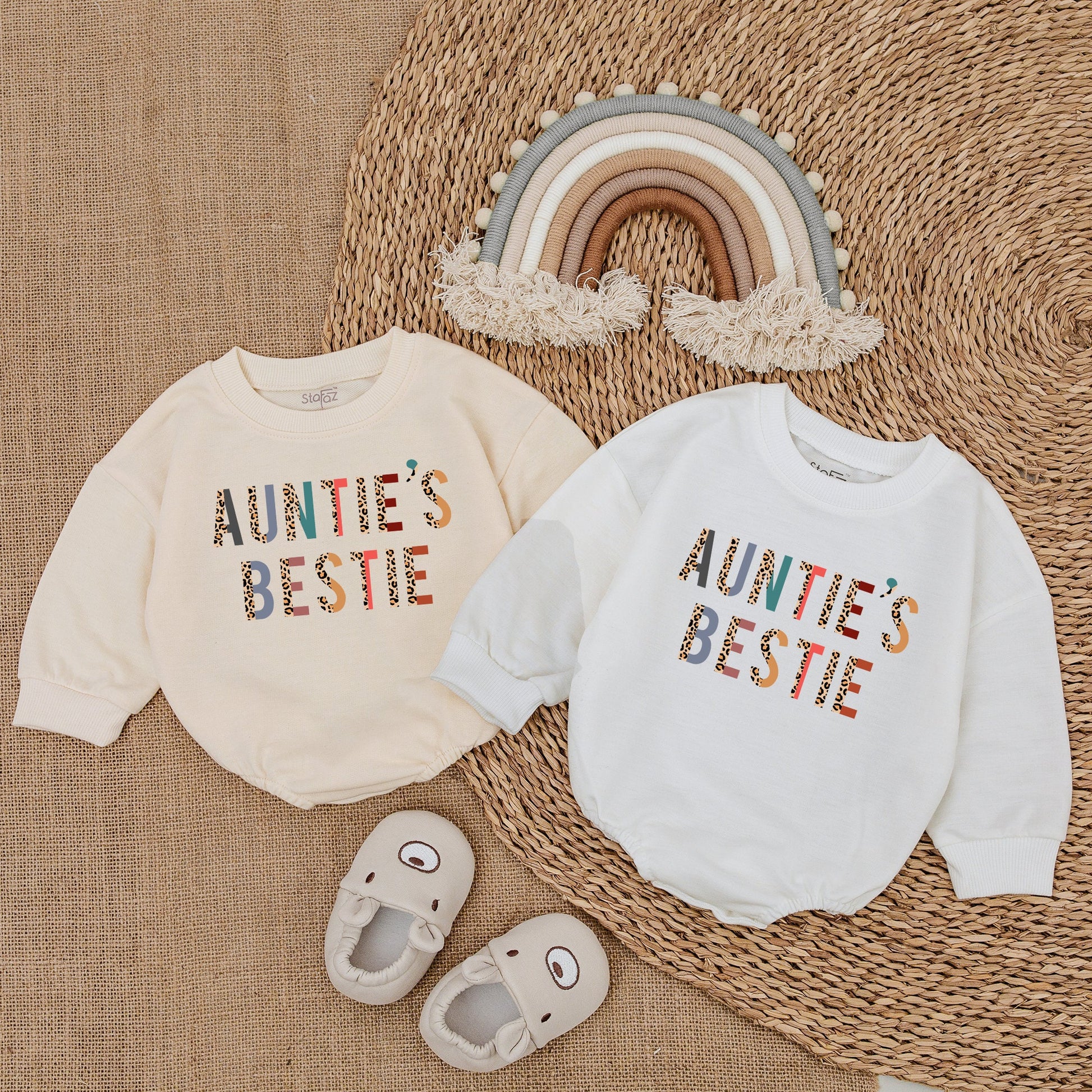 Auntie's Bestie Baby Romper - Colorful Leopard Print Newborn Outfit, Cute Gift from Aunt, Soft Cotton Bodysuit for Baby Girl or Boy, Shower Gift 138