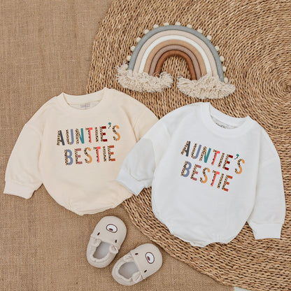 Auntie's Bestie Baby Romper - Colorful Leopard Print Newborn Outfit, Cute Gift from Aunt, Soft Cotton Bodysuit for Baby Girl or Boy, Shower Gift 138