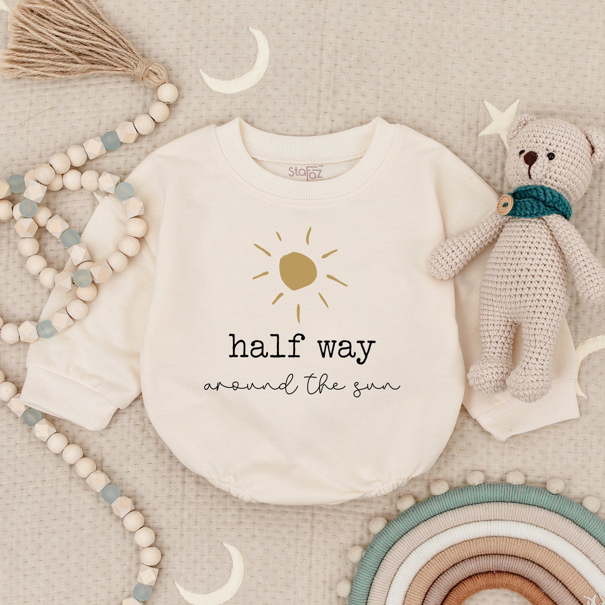 Half Way To One Birthday Romper for Girl or Boy Fun Party Outfit 1/2 Way Around the Sun Bodysuit Cute First Celebration Comfortable Gift