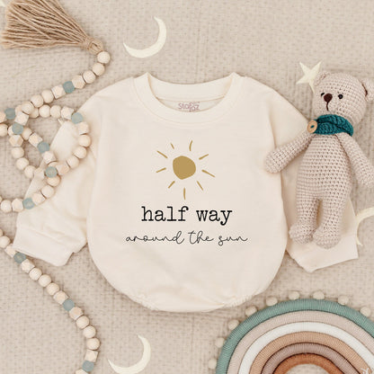 Half Way To One Birthday Romper for Girl or Boy Fun Party Outfit 1/2 Way Around the Sun Bodysuit Cute First Celebration Comfortable Gift
