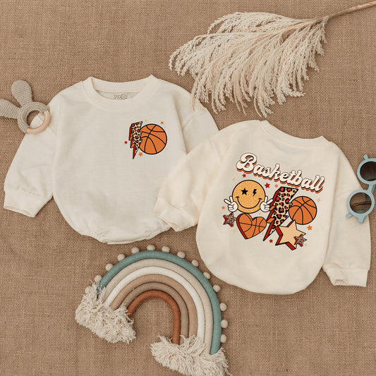 Retro Basketball Game Football Season Baby Romper Bubble Bodysuit Infant Football Game Day Outfit Gift