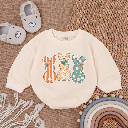 Squad Bunny Baby Boy Outfit: Easter Baby Clothes Romper Set with Striped, Leopard & Polka Dot Bunnies, Newborn Gift