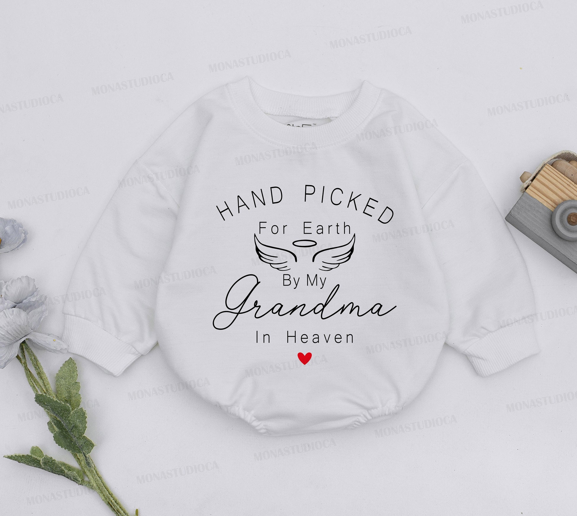 Hand Picked For Earth By My Grandma In Heaven Baby Romper, Touching Memorial Infant Outfit Baby Shower Gift Newborn Announcement Bodysuit Coming Home Clothes