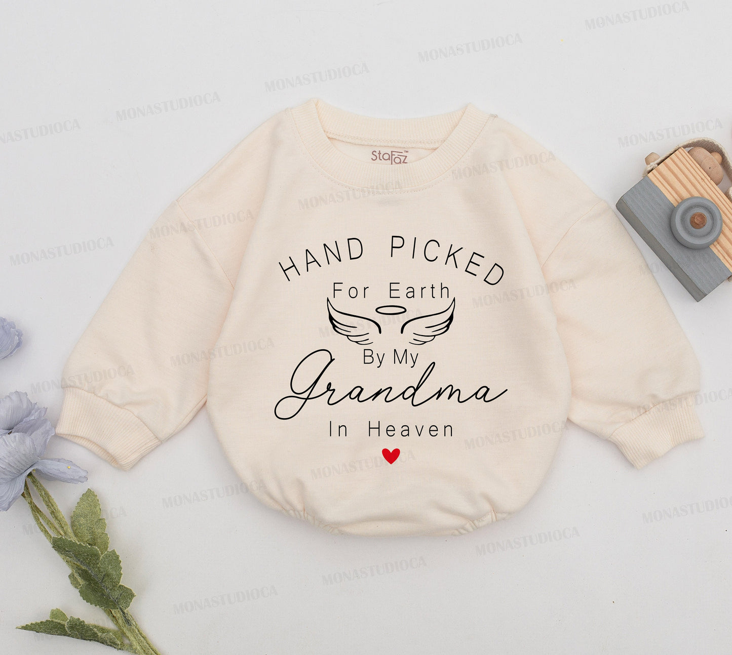 Hand Picked For Earth By My Grandma In Heaven Baby Romper, Touching Memorial Infant Outfit Baby Shower Gift Newborn Announcement Bodysuit Coming Home Clothes