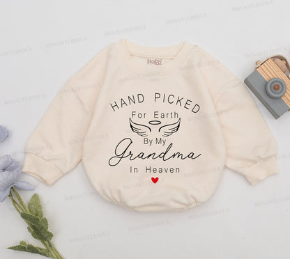 Hand Picked For Earth By My Grandma In Heaven Baby Romper, Touching Memorial Infant Outfit Baby Shower Gift Newborn Announcement Bodysuit Coming Home Clothes