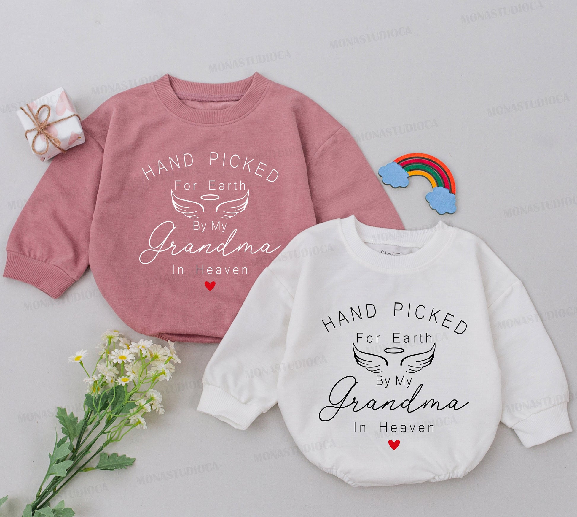 Hand Picked For Earth By My Grandma In Heaven Baby Romper, Touching Memorial Infant Outfit Baby Shower Gift Newborn Announcement Bodysuit Coming Home Clothes