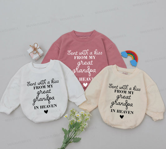 Sent with a Kiss from Great Grandpa in Heaven Baby Romper, Newborn Girl Announcement, Baby Shower Gift, Handpicked