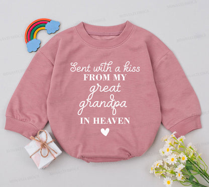 Sent with a Kiss from Great Grandpa in Heaven Baby Romper, Newborn Girl Announcement, Baby Shower Gift, Handpicked