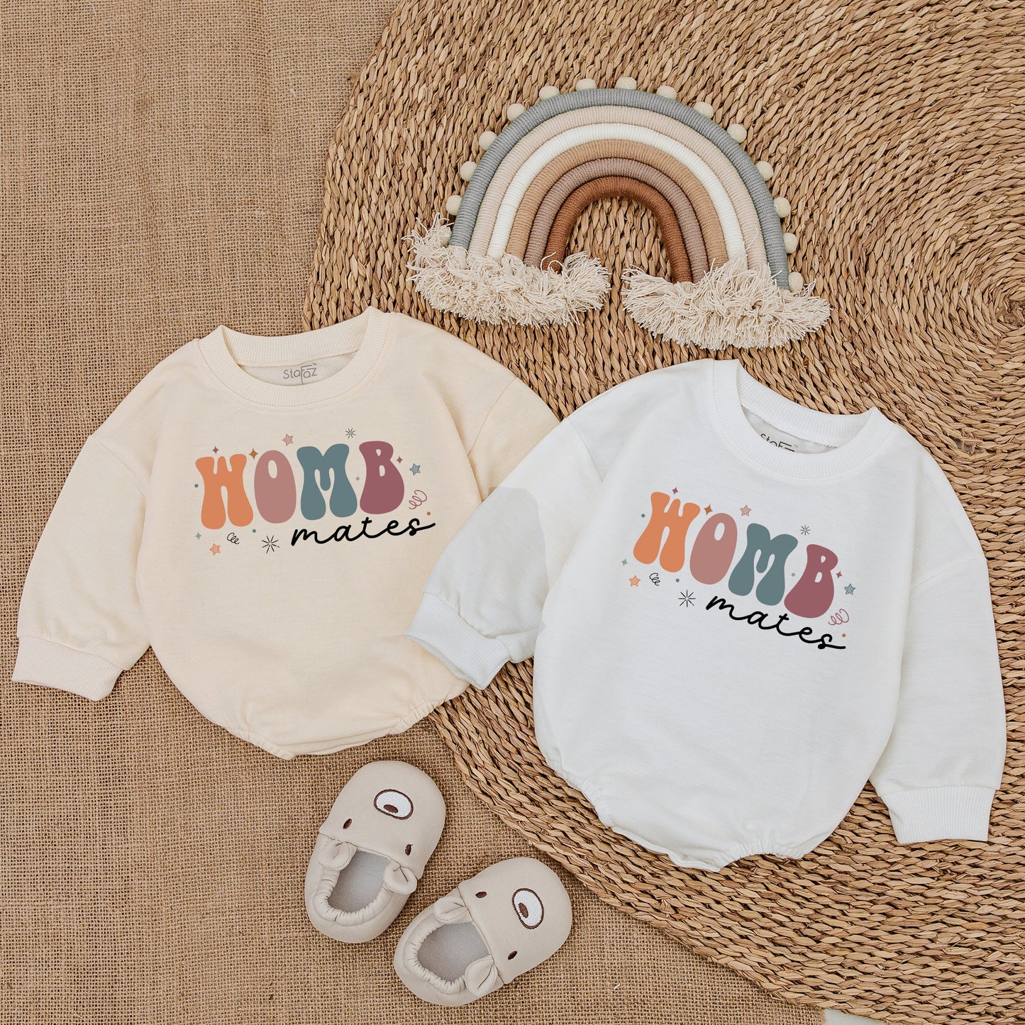 Womb Mates Twin Rompers - Cute & Funny Newborn Baby Outfit Set  
