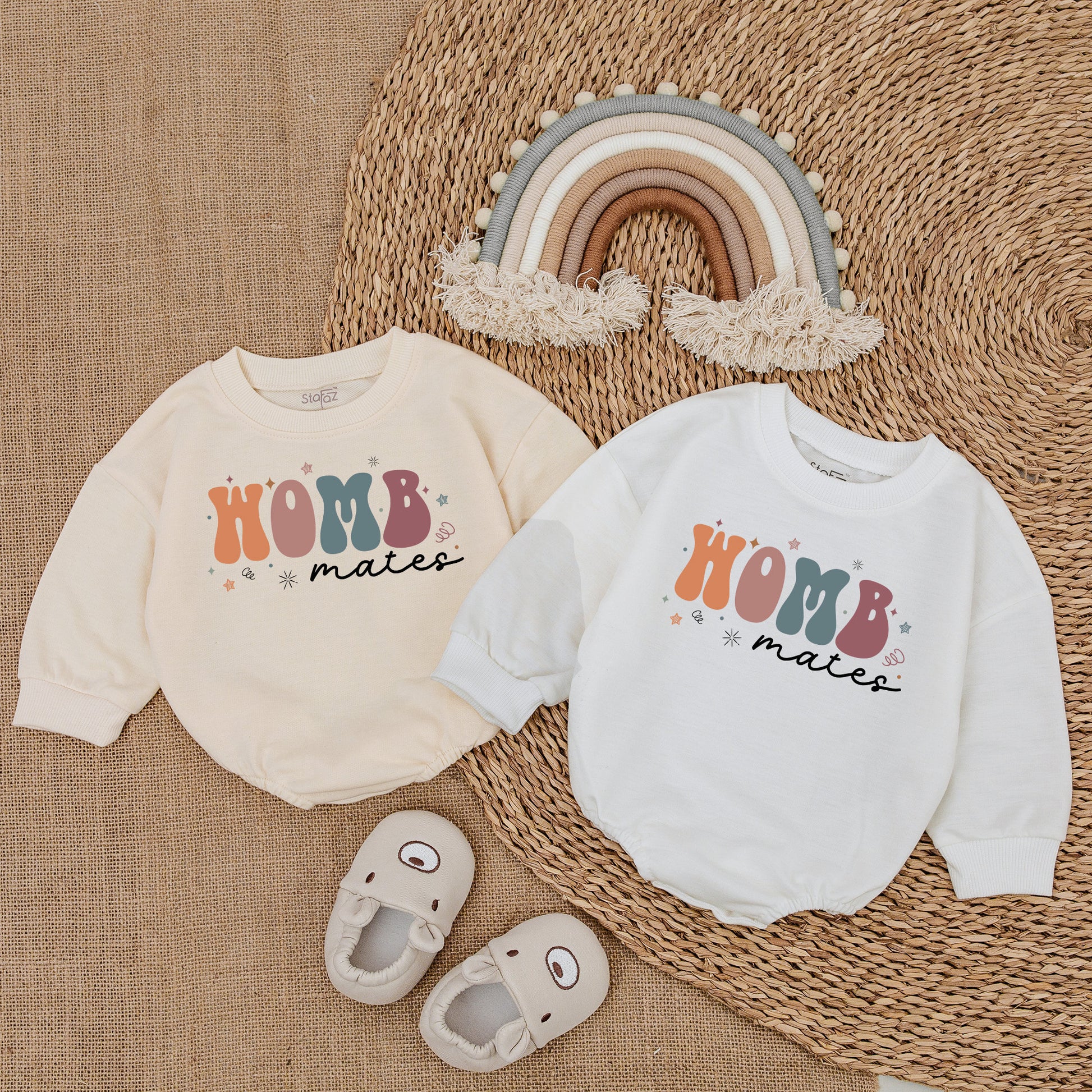 Womb Mates Twin Rompers - Cute & Funny Newborn Baby Outfit Set  