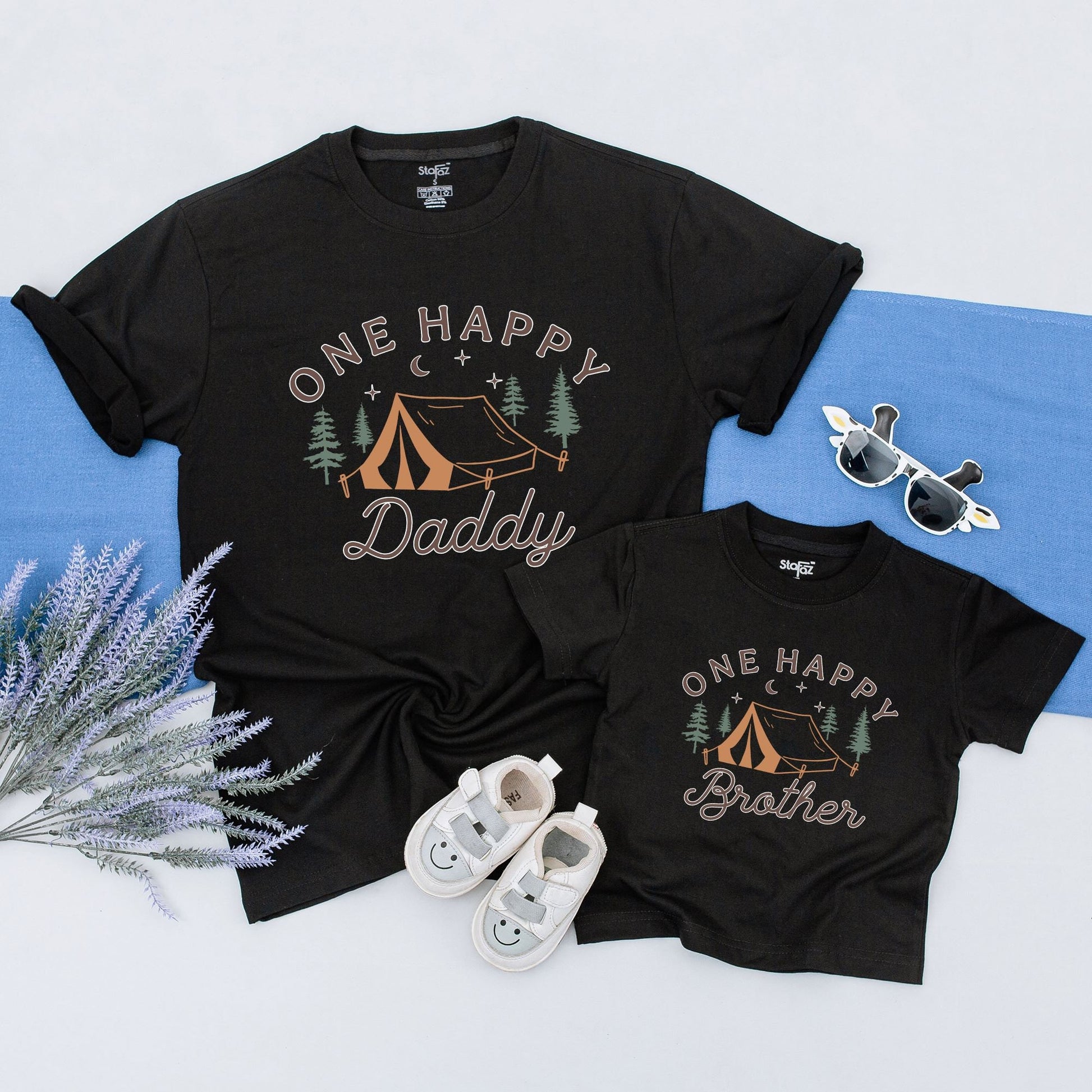One Happy Camper 1st Birthday Shirt Family Matching Camping Tee Tent Trees Design Soft Cotton Celebration Outfits