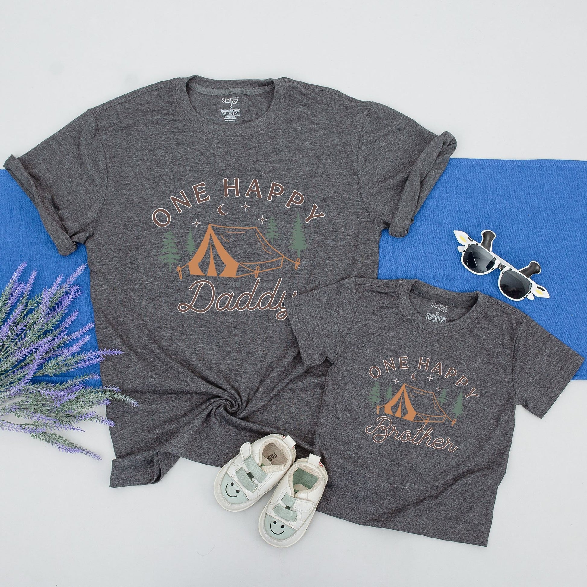 One Happy Camper 1st Birthday Shirt Family Matching Camping Tee Tent Trees Design Soft Cotton Celebration Outfits