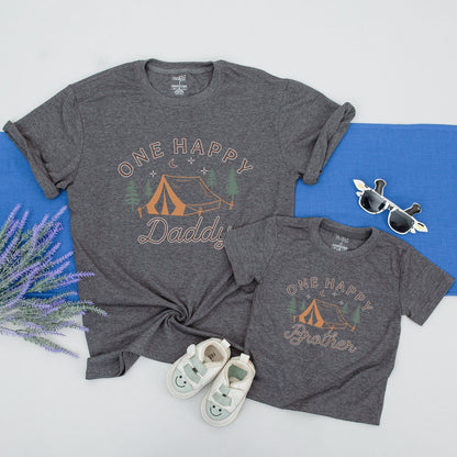 One Happy Camper 1st Birthday Shirt Family Matching Camping Tee Tent Trees Design Soft Cotton Celebration Outfits