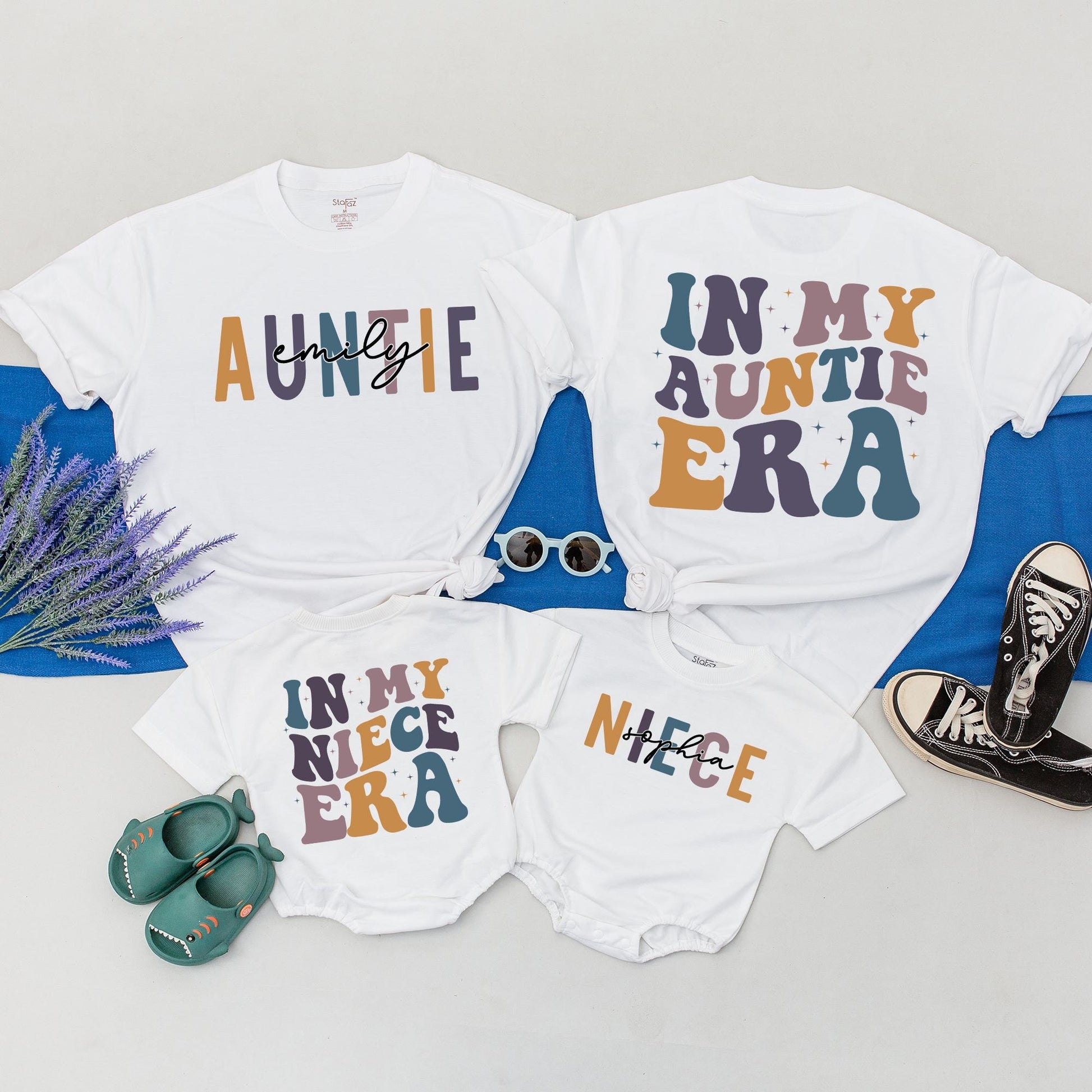 In My Auntie Era Retro Shirt, Matching Niece Nephew Family Outfit, Cute Auntie Gift, Block Font Sweatshirt, Baby Shower Tee, Comfortable Cotton (136 chars)