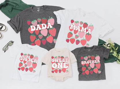 Berry First Birthday Matching Family Shirts "Sweet One" Strawberry Party Outfit Mama Daddy Sister