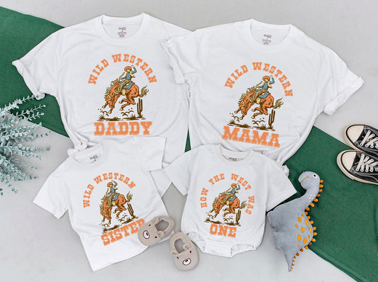 How The West Was One Birthday Boy Outfit, Vintage Cowboy First Birthday Wild West Family Shirts, Matching Daddy Mama Western Clothes, Rodeo One Tee (139 chars)