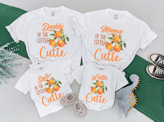 Little Cutie Orange Family Matching Shirts Rompers Daddy Mama Sister Newborn Toddler Bright Fruit Design Baby Shower Gift Apparel