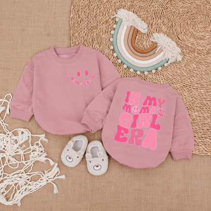 Mama's Girl Era Romper Baby Girl Outfit with Pink Retro Design, Smiling Face, Star Graphics, Baby Shower Gift