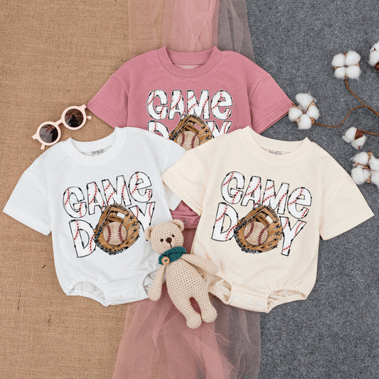 Baseball Game Day Romper & Sweatshirt Outfit Infant Bodysuit Baby Clothing Gameday Apparel Retro.