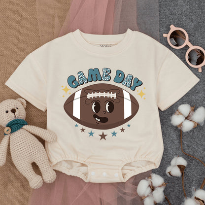 Retro Game Day Baby Romper: Leopard Print Football Fun! Short Sleeve Bodysuit for Little Fans,  Perfect Football Season Outfit, Gender Neutral Gift