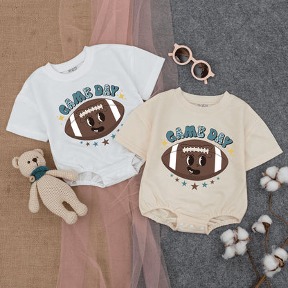 Retro Game Day Baby Romper: Leopard Print Football Fun! Short Sleeve Bodysuit for Little Fans,  Perfect Football Season Outfit, Gender Neutral Gift