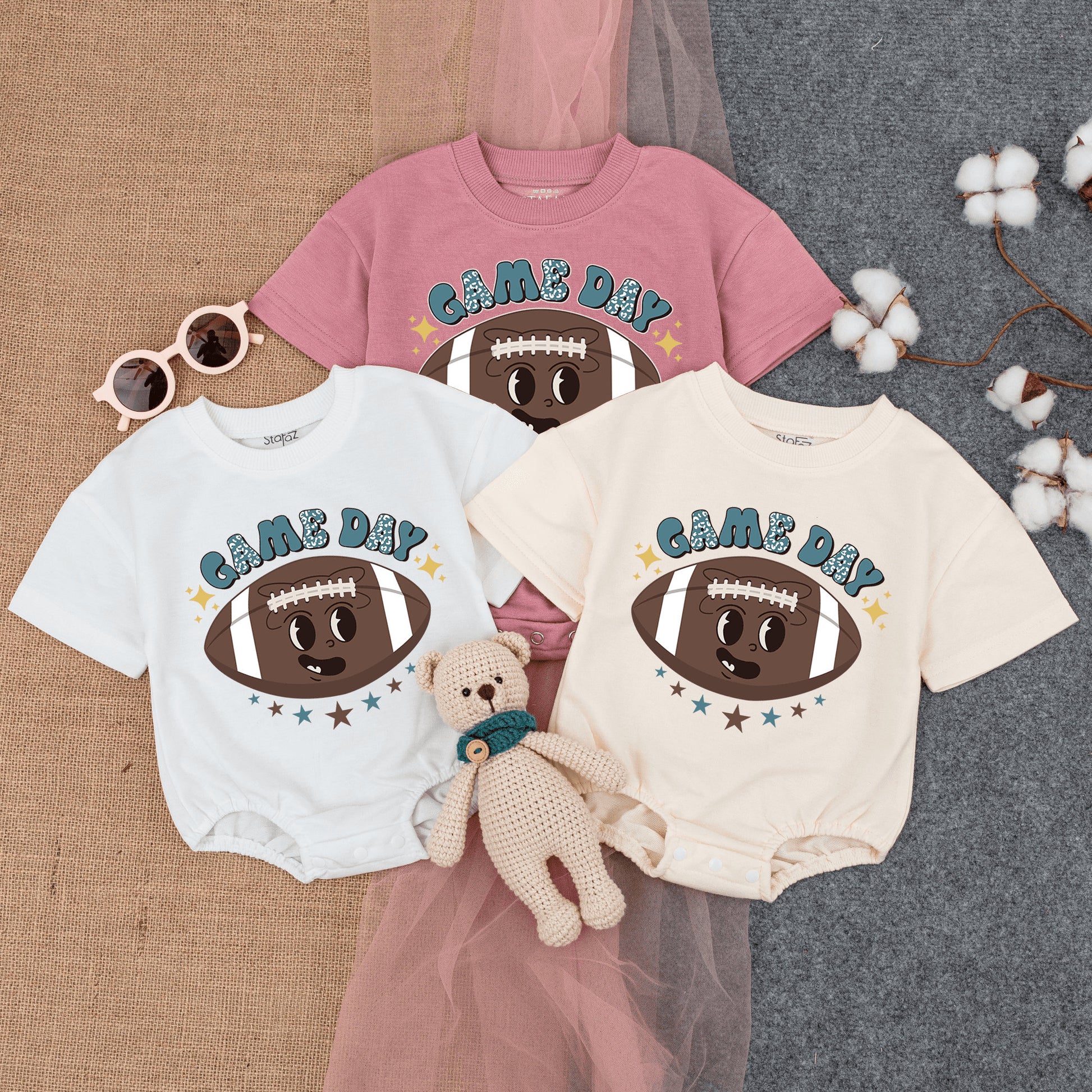 Retro Game Day Baby Romper: Leopard Print Football Fun! Short Sleeve Bodysuit for Little Fans,  Perfect Football Season Outfit, Gender Neutral Gift