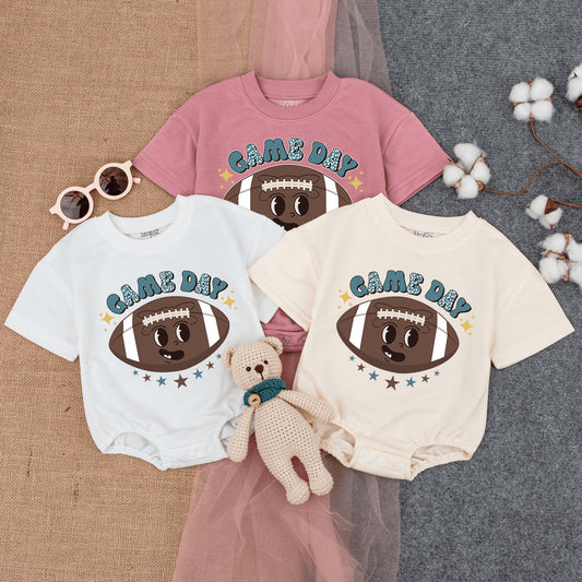 Retro Game Day Baby Romper: Leopard Print Football Fun! Short Sleeve Bodysuit for Little Fans,  Perfect Football Season Outfit, Gender Neutral Gift