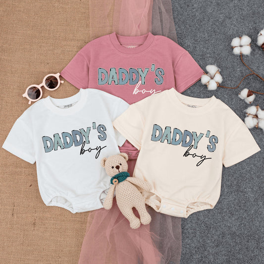 Daddy's Boy Bubble Romper Bodysuit - Funny Retro Newborn Baby Outfit for Father's Day Gift, Short Sleeve Comfortable Infant Clothes