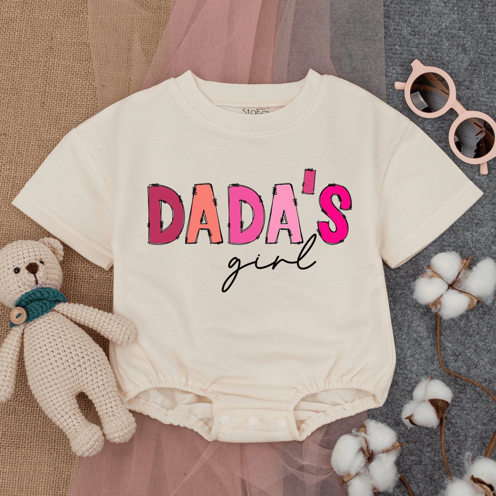Dada's Girl Pink Bubble Romper Short Sleeve Daddy's Girl Tee for Baby Girl Perfect for Father's Day or New Dad Gift