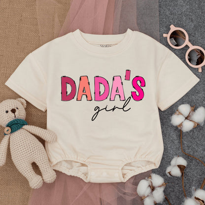 Dada's Girl Pink Bubble Romper Short Sleeve Daddy's Girl Tee for Baby Girl Perfect for Father's Day or New Dad Gift