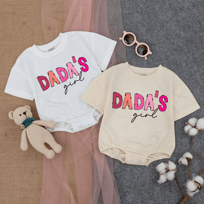Dada's Girl Pink Bubble Romper Short Sleeve Daddy's Girl Tee for Baby Girl Perfect for Father's Day or New Dad Gift