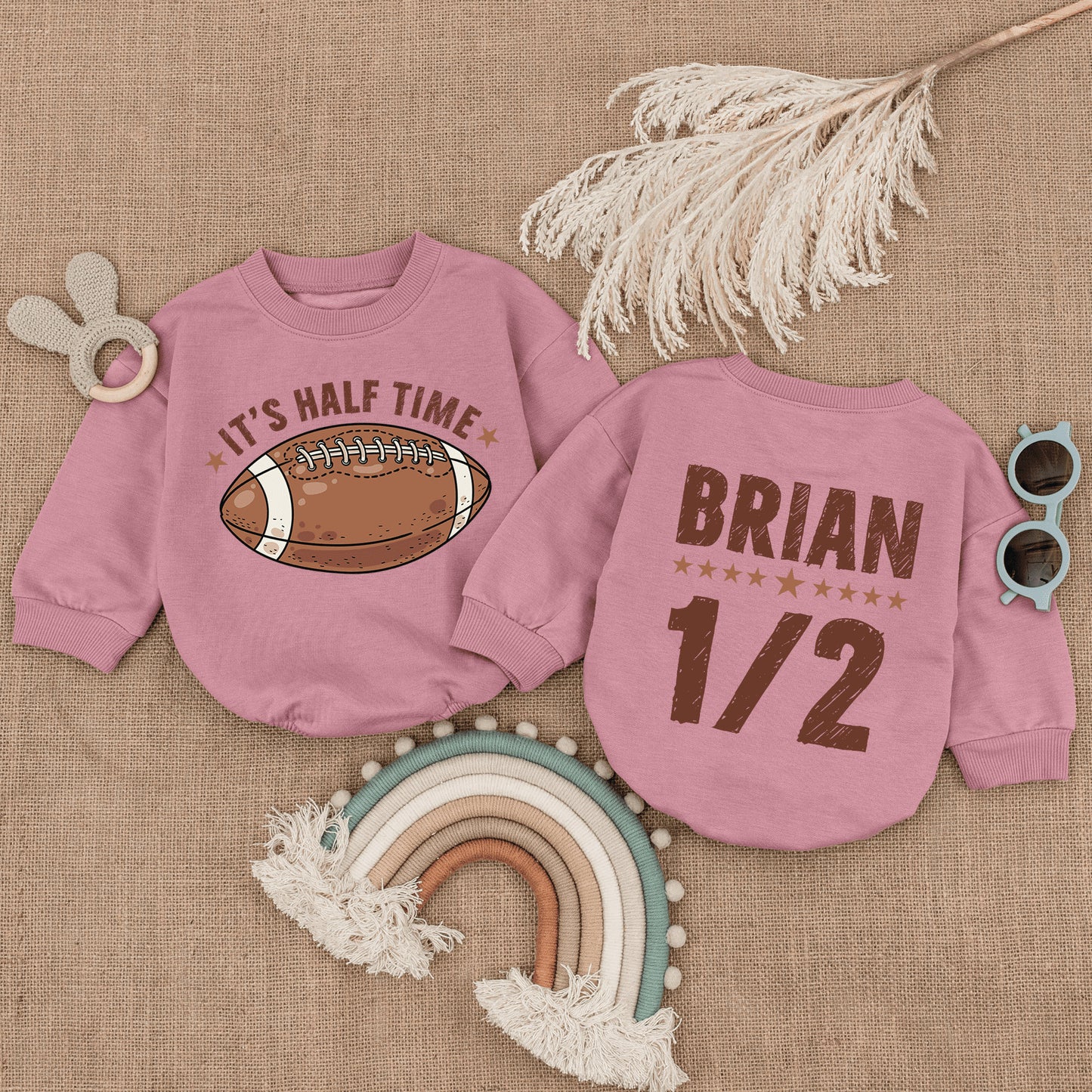 Custom It's Halftime Football Baby Romper Half Birthday Game Day Outfit Infant Bubble Bodysuit Boy Girl Summer Celebration Gift
