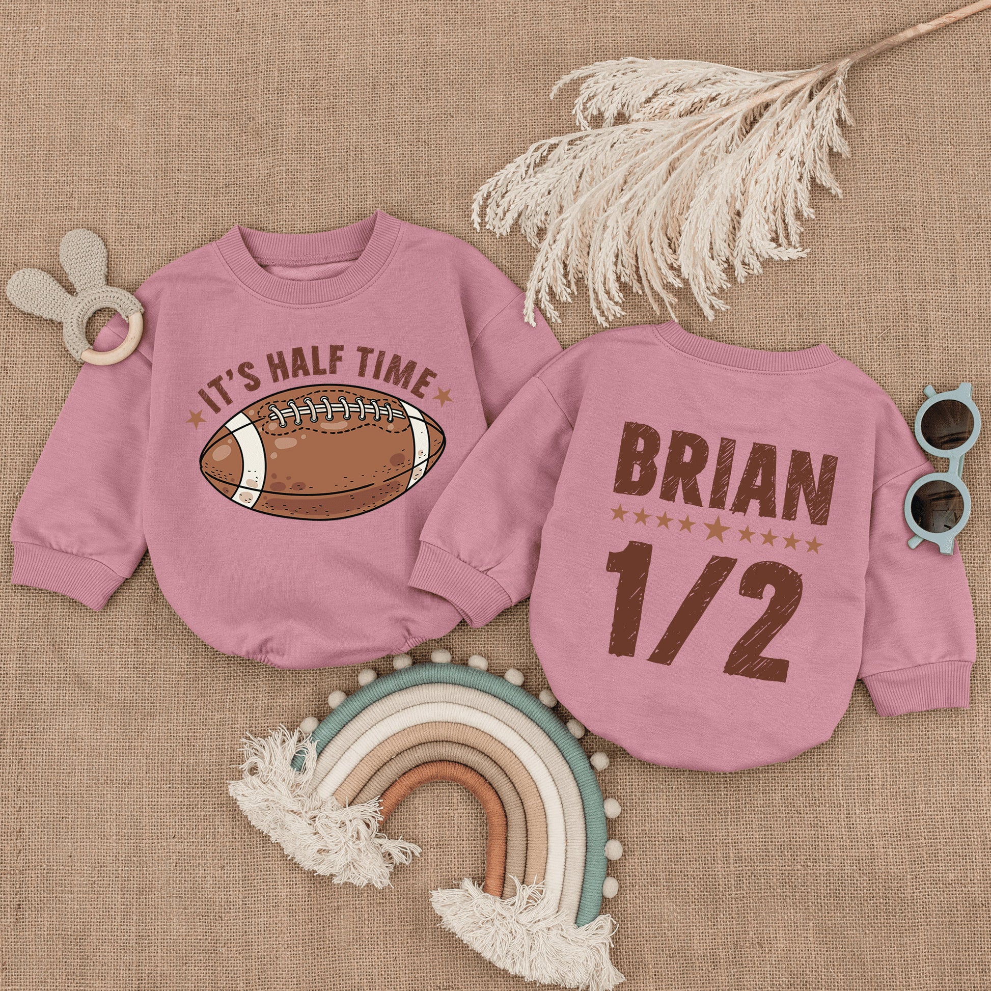 Custom It's Halftime Football Baby Romper Half Birthday Game Day Outfit Infant Bubble Bodysuit Boy Girl Summer Celebration Gift