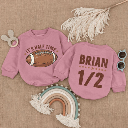 Custom It's Halftime Football Baby Romper Half Birthday Game Day Outfit Infant Bubble Bodysuit Boy Girl Summer Celebration Gift