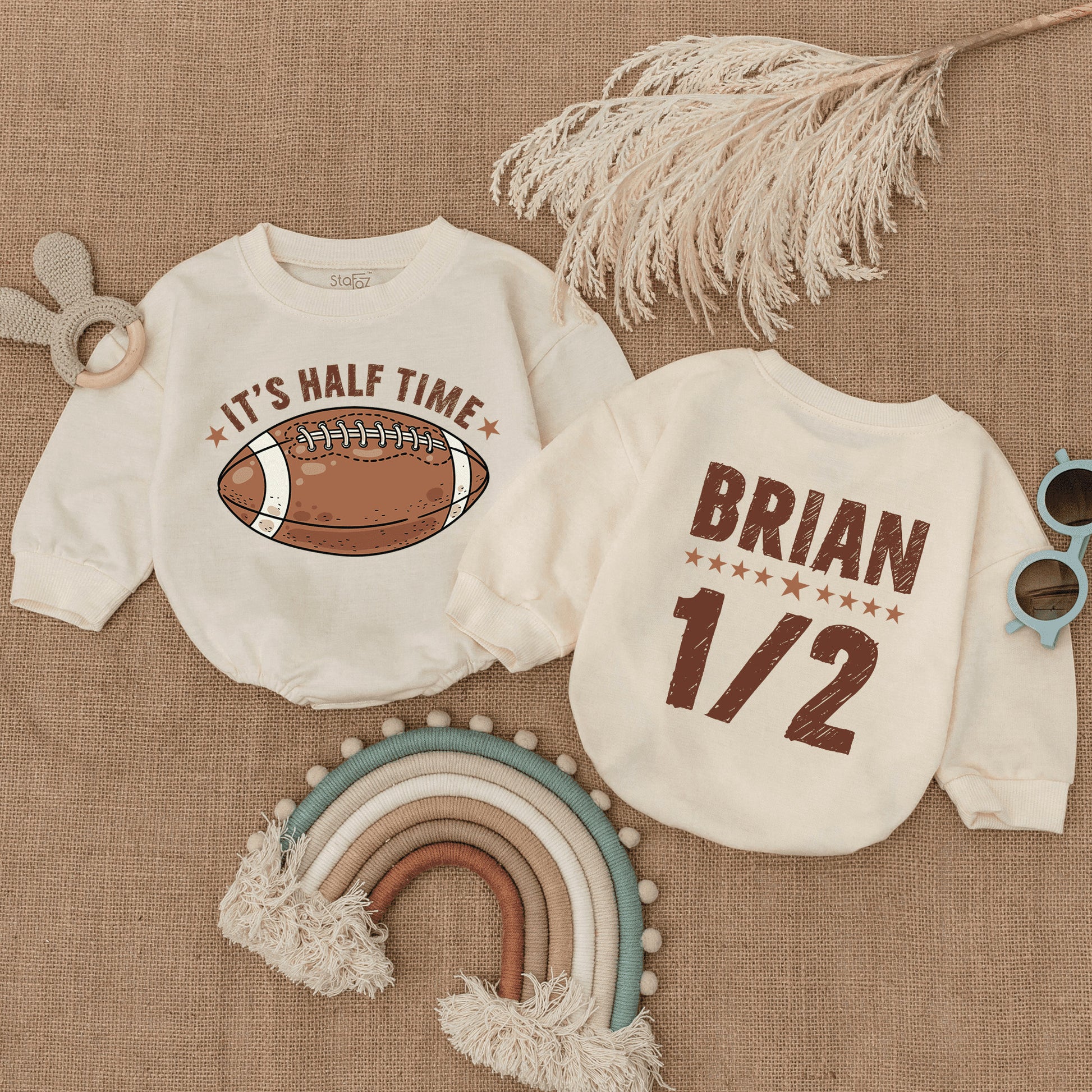 Custom It's Halftime Football Baby Romper Half Birthday Game Day Outfit Infant Bubble Bodysuit Boy Girl Summer Celebration Gift