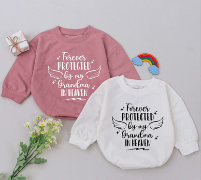 Forever Protected By Grandma Romper Sweet Angel Baby Shirt Memorial Outfit Sent From Heaven Comforting Remembrance Gift for Baby Shower