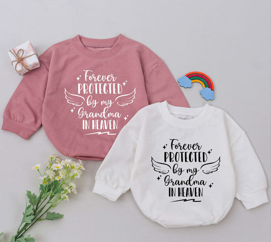 Forever Protected By Grandma Romper Sweet Angel Baby Shirt Memorial Outfit Sent From Heaven Comforting Remembrance Gift for Baby Shower
