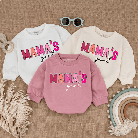 Mama's Girl Pink Bubble Romper Bodysuit Funny Retro Newborn Girl Infant Outfit Adorable Baby Shower Gift Mothers Day Apparel
