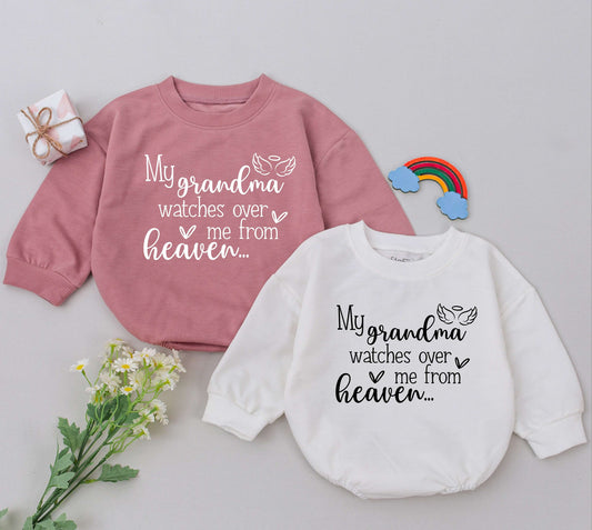 My Grandma Watches Over Me From Heaven Baby Romper Angel Wings Halo Design Sentimental Infant Bodysuit Handpicked Memorial Gift