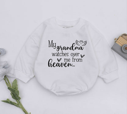 My Grandma Watches Over Me From Heaven Baby Romper Angel Wings Halo Design Sentimental Infant Bodysuit Handpicked Memorial Gift