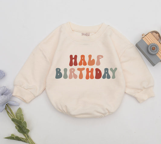 Half Birthday Boy Romper 6 Months Old Celebration Outfit I'm Half Way To One Baby Gift Natural Cotton Newborn Clothes