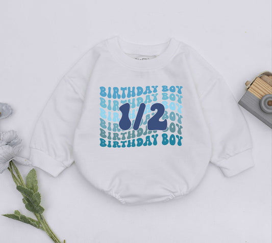 Adorable Half Birthday Boy Romper for His Special Six Month Celebration, a Half Way To One Baby Outfit Gift