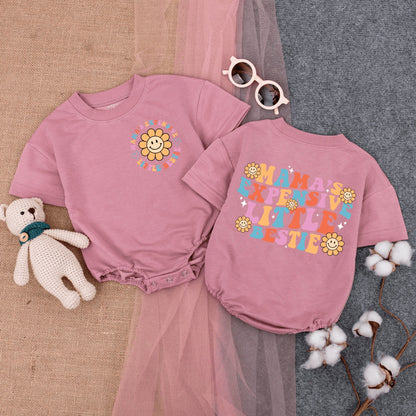 Mama's Expensive Little Bestie Bodysuit Retro Pastel Flowers 70s Inspired Cute Infant Romper Perfect Mom Baby Gift