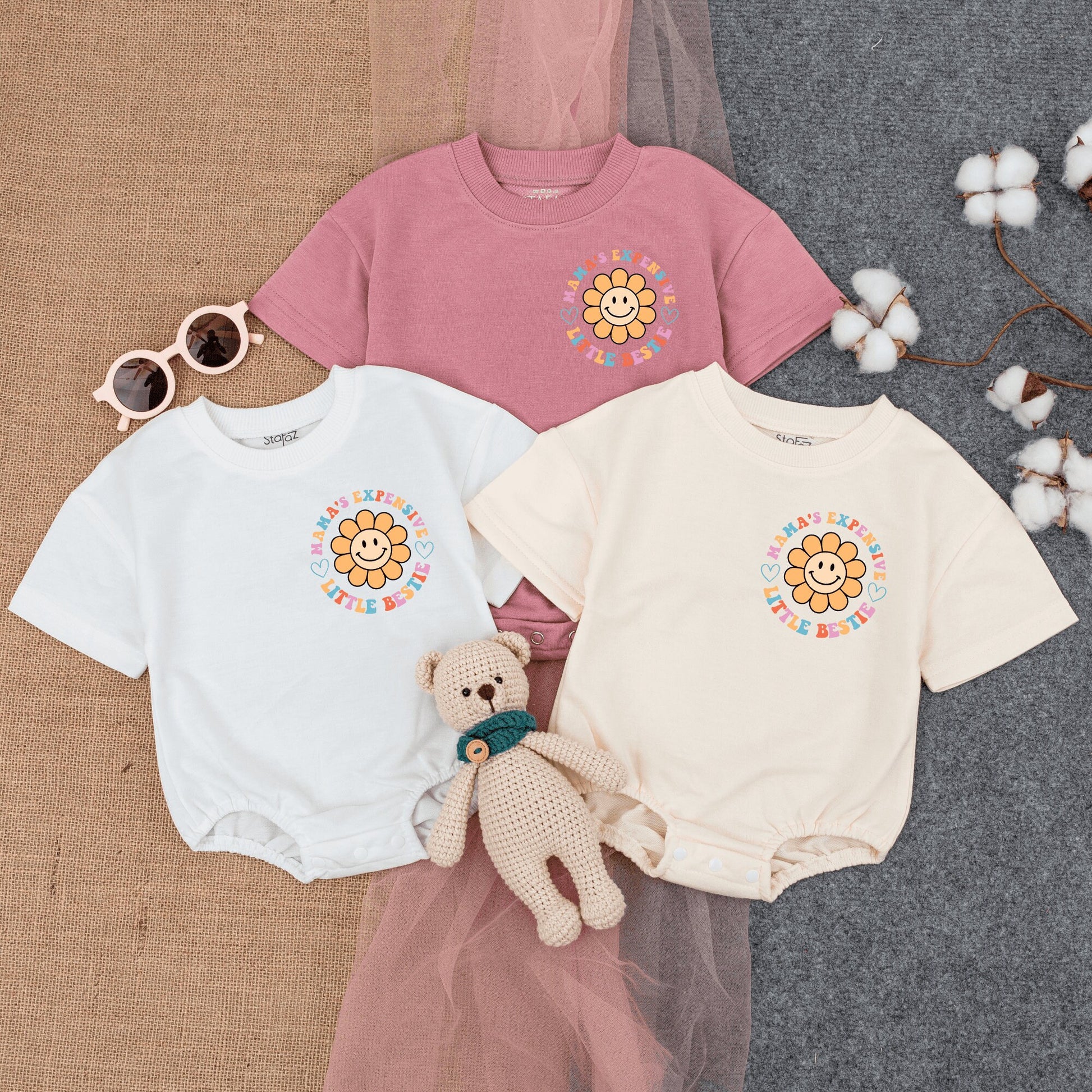 Mama's Expensive Little Bestie Bodysuit Retro Pastel Flowers 70s Inspired Cute Infant Romper Perfect Mom Baby Gift