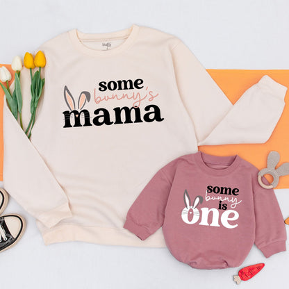Bunny 1st Birthday Matching Family Sweatshirt Some Bunny Is One Floral Bunny Birthday Mommy and Me Outfit Cotton Comfort