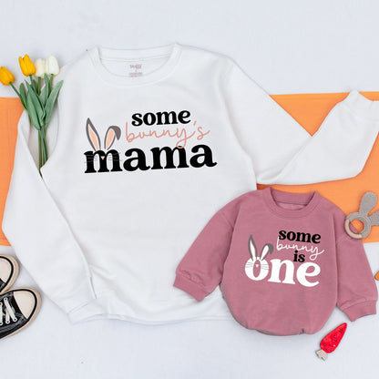 Bunny 1st Birthday Matching Family Sweatshirt Some Bunny Is One Floral Bunny Birthday Mommy and Me Outfit Cotton Comfort