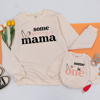 Bunny 1st Birthday Matching Family Sweatshirt Some Bunny Is One Floral Bunny Birthday Mommy and Me Outfit Cotton Comfort