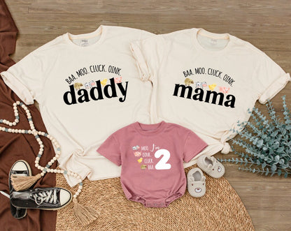 Cluck Oink Baa Moo I'm Two Shirt Adorable Farm Animal 2nd Birthday Outfit for Boys Girls Matching Family Barnyard Celebration