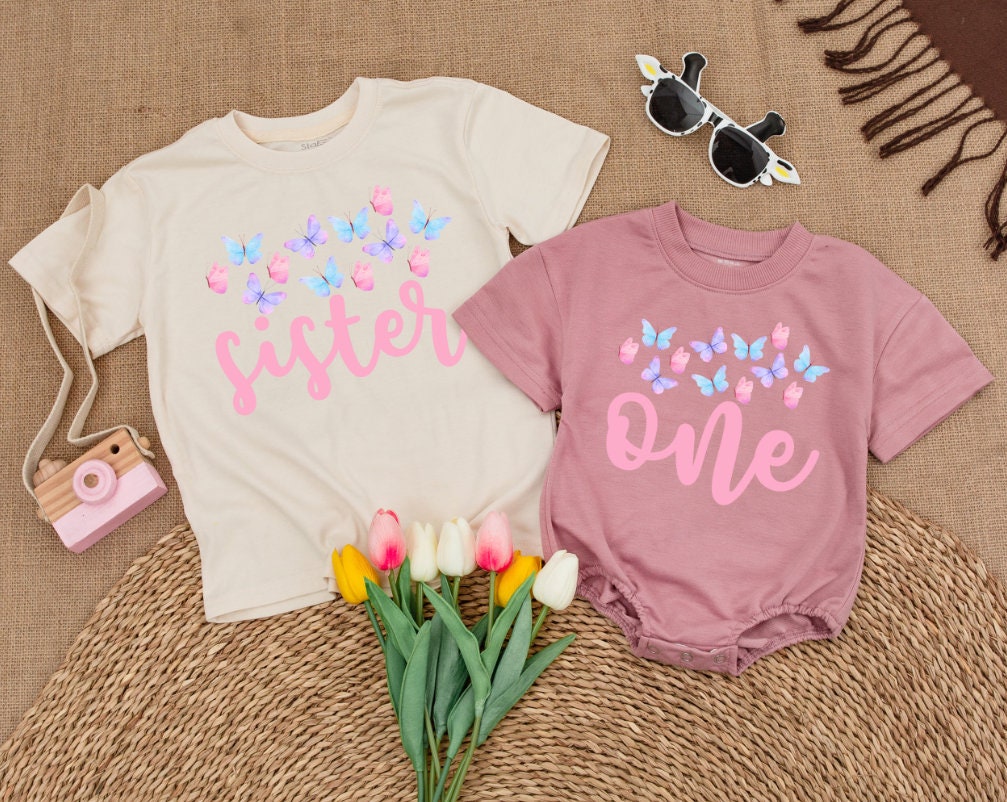 Butterfly First Birthday Matching Family Shirts for Girl Mommy and Me Soft Cotton Birthday Party Outfit Celebration Theme Toddler Baby Gift