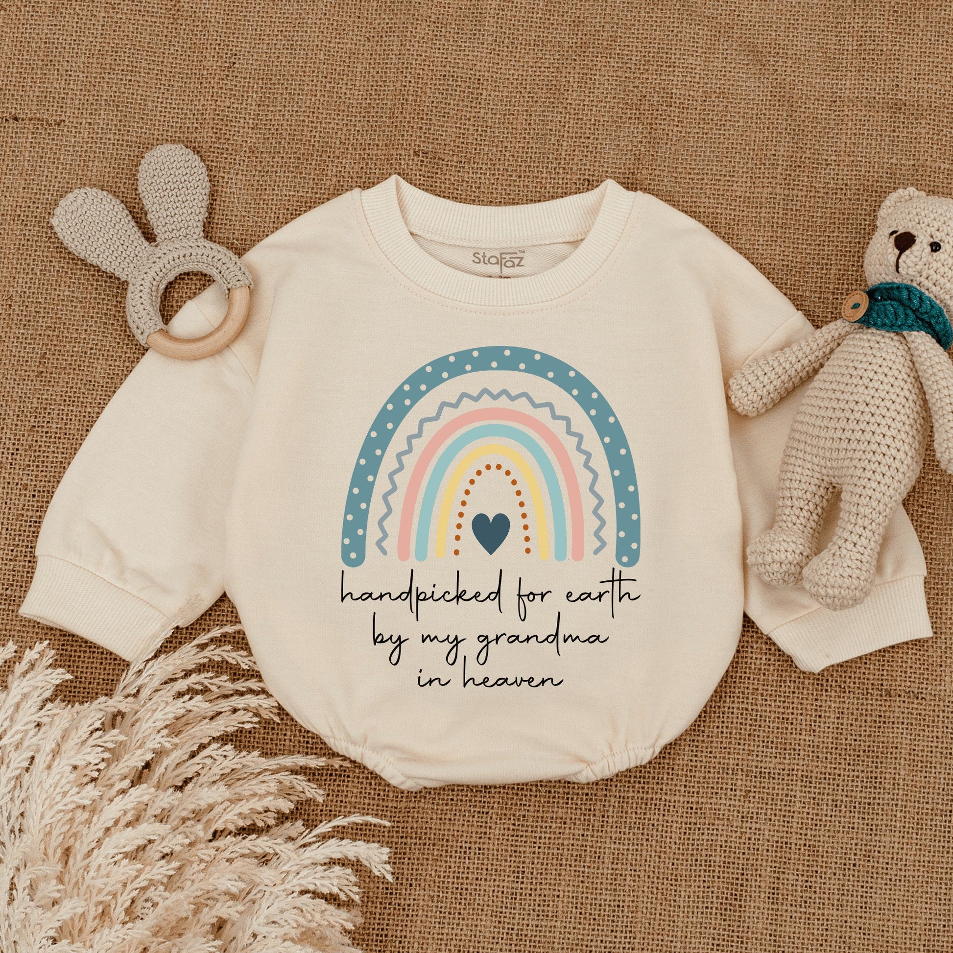 Hand Picked for Earth by Grandma in Heaven Rainbow Baby Romper Shower Gift Custom Name Newborn Clothes Angel Memorial